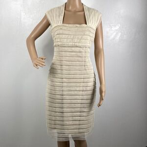 Adrianna Papell ivory color square neck mesh sheath dress size 8